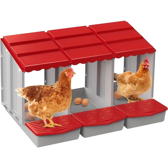 3 Hole Chicken Nesting Boxes with Rolling Egg Collection - Anti-Break Egg Protection Nest Boxes for Chicken Coop(Red)