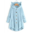 thumbnail image 2 of Hueook Barn Jackets for Women Fashion Women's Button V-Neck Pullover Tops Long Sleeve Hooded Blouse Coat Light Blue 5X, 2 of 4