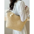 thumbnail image 4 of Gustave Straw Tote Bag for Women Summer Beach Bag Large Capacity Woven Shoulder Handbag Casual Vacation Purse with Zipper - Khaki, 4 of 8
