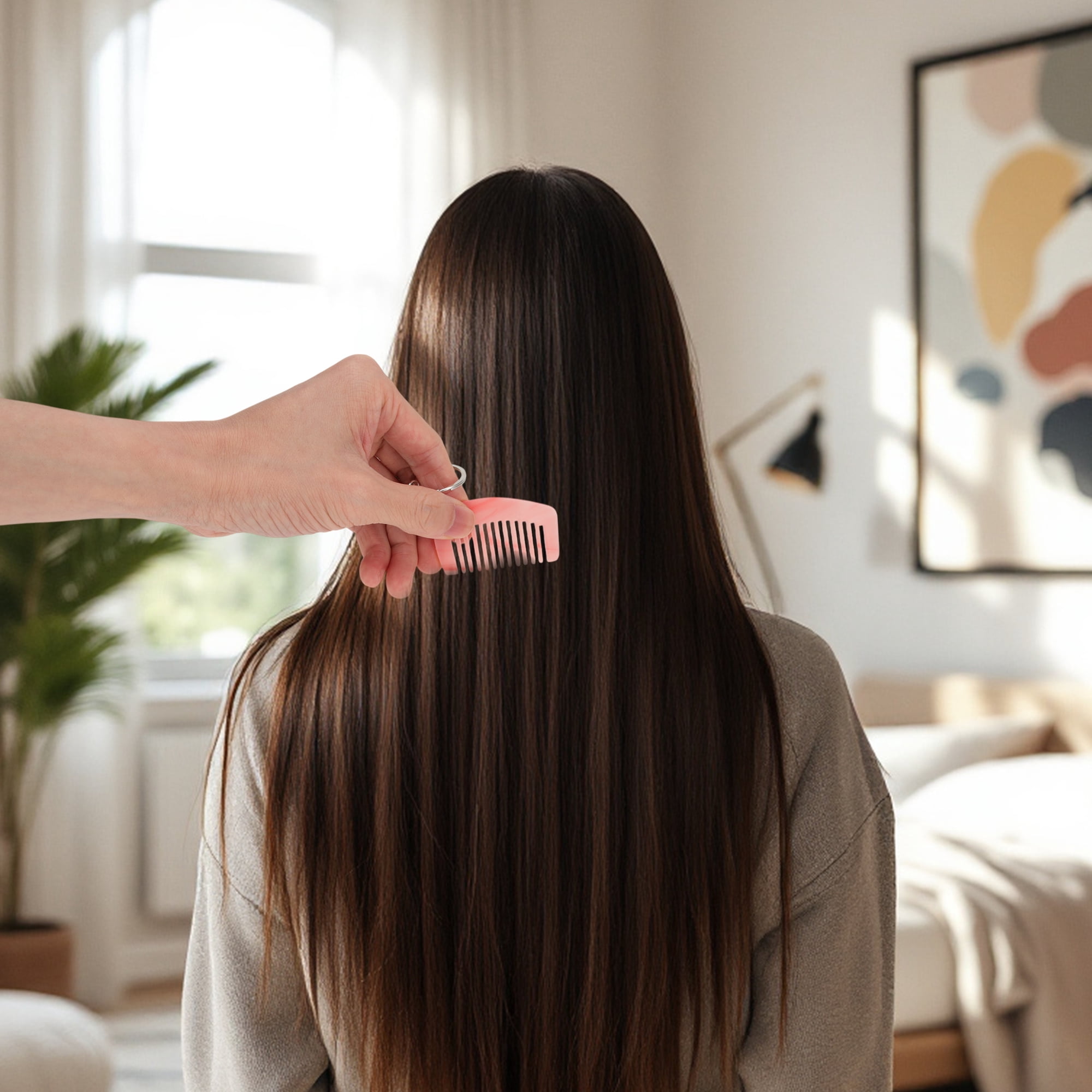 Unique Bargains 1 Pc Durable Mini Keychain Hair Comb for All Hair Types Styles Pink