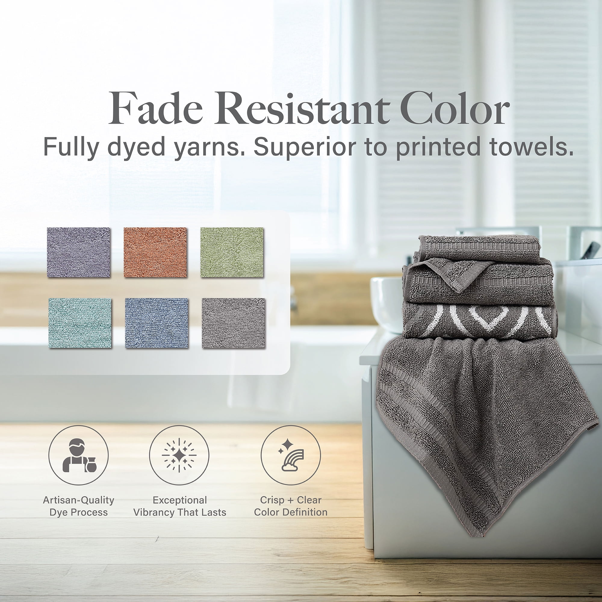 Modern Threads Oxford 6-Piece Yarn Dyed Adult Cotton Bath Towel Set, Gray