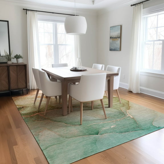 Addison Rugs Chantille Indoor/Outdoor Transitional Watercolors Teal Washable Rectangle Rug, 2'6" x 3'10"