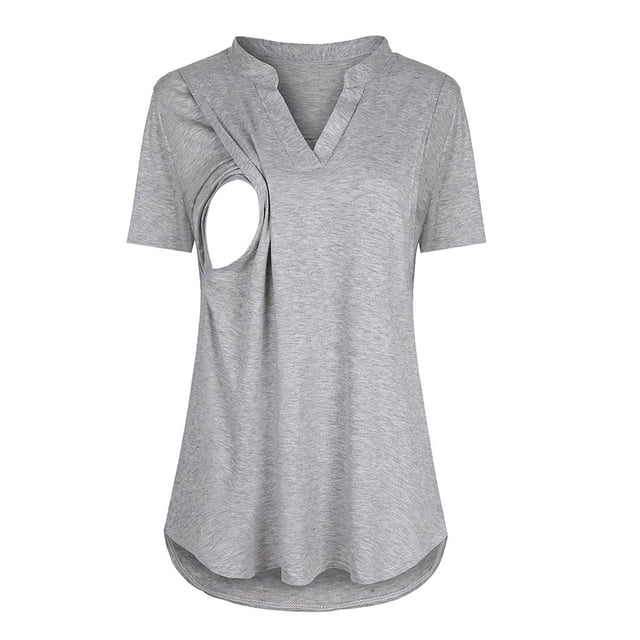 Icvfdpl Maternity Shirts For Women Summer Short Sleeve V Neck Plaid Print Tops For Breastfeeding Nursing Blouse Pregnancy Casual L