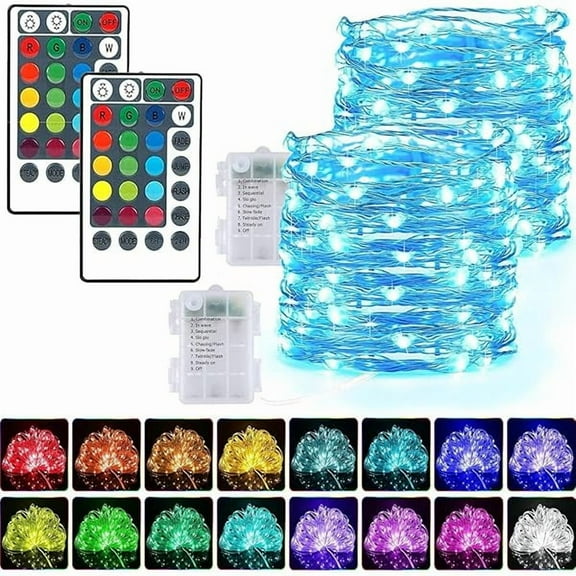 CJBFairy String Lights Battery Operated-33 FT 100 LED 16 Colors Changing Sliver Wire Lights, Larger RGB Bulb Super Bright Lights with Remote Control for Christmas Bedroom Party Outdoor Decoration