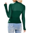 thumbnail image 4 of hlysgo Womens Mesh Sheer Long Sleeve Top Mock Turtle Neck Shirts Ruched Casual Going Out Blouses Green,M, 4 of 5