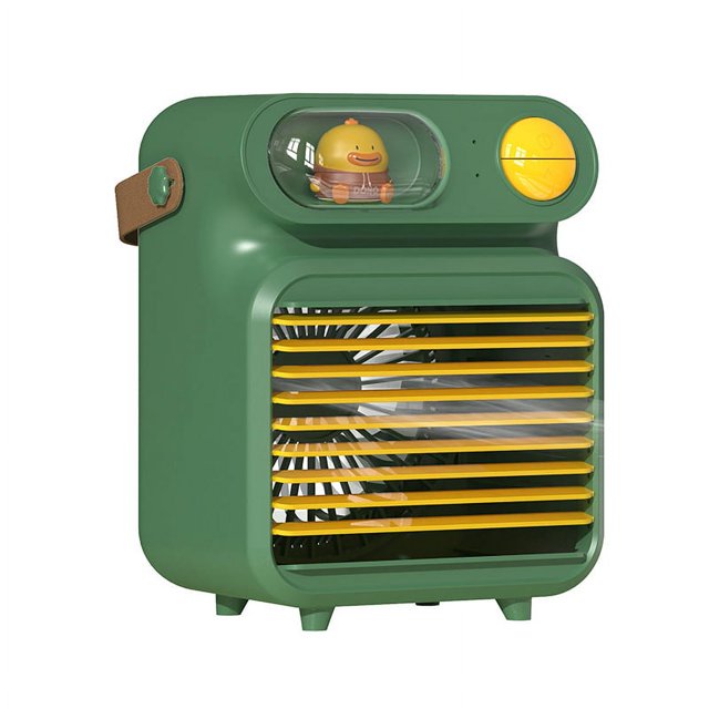 Portable Air Cooler Led Air Conditioning Cartoon Mini Air Purifier Office Humidification Cooling Fan(Green)