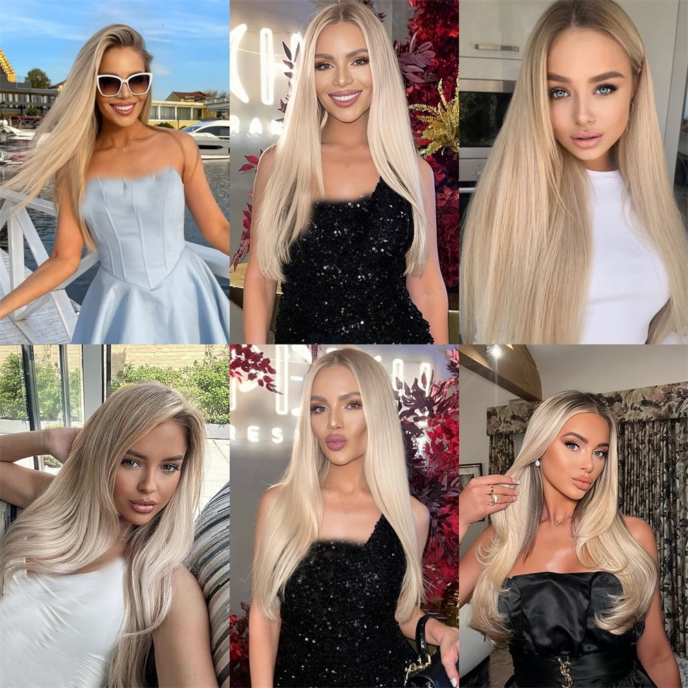 180% Density Balayage Ash Blonde Ombre Hightlight Remy Human Hair Wig 13x4 HD Transparent Lace Front Wigs Human Hair Pre Bleached Pre Plucked Lace Frontal Human Hair Wig With Natural Hairline