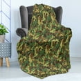 thumbnail image 4 of Camo Soft Flannel Fleece Throw Blanket, Woodland Camouflage Pattern Abstract Concealment Hiding in Jungle, Cozy Plush for Indoor and Outdoor Use, 50" x 70", Green Brown Dark Green, by Ambesonne, 4 of 5