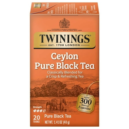 Twinings Ceylon Pure Black Tea - A Crisp, Refreshing Black Tea 20 Count (Pack of 2)