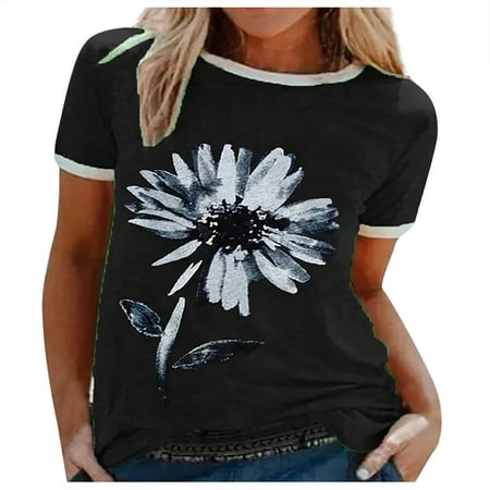 

HHei_K Women s Casual Fashion Round Neck Loose Casual Printing Short Sleeves corset tops for women