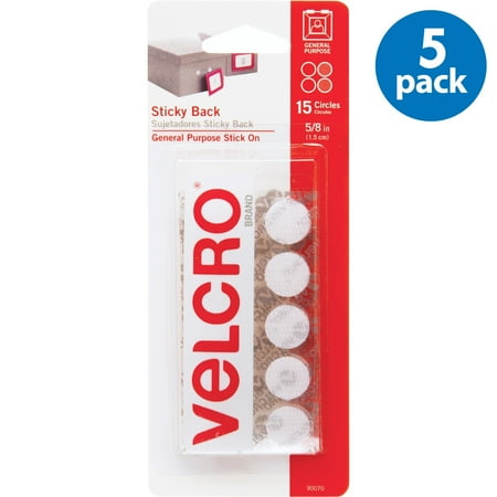 - (5 Pack) Velcro Tape, 5/8in Coins, 15/Pkg., White