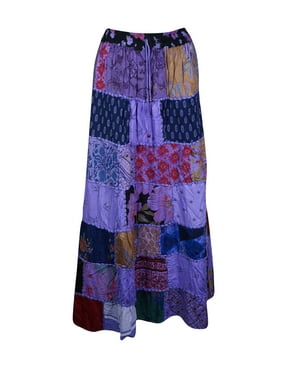 Mogul Women Indian Vintage Look Boho Patchwork Skirt Hippie Skirt Festival Gypsy Elastic Waist Long skirt S/M
