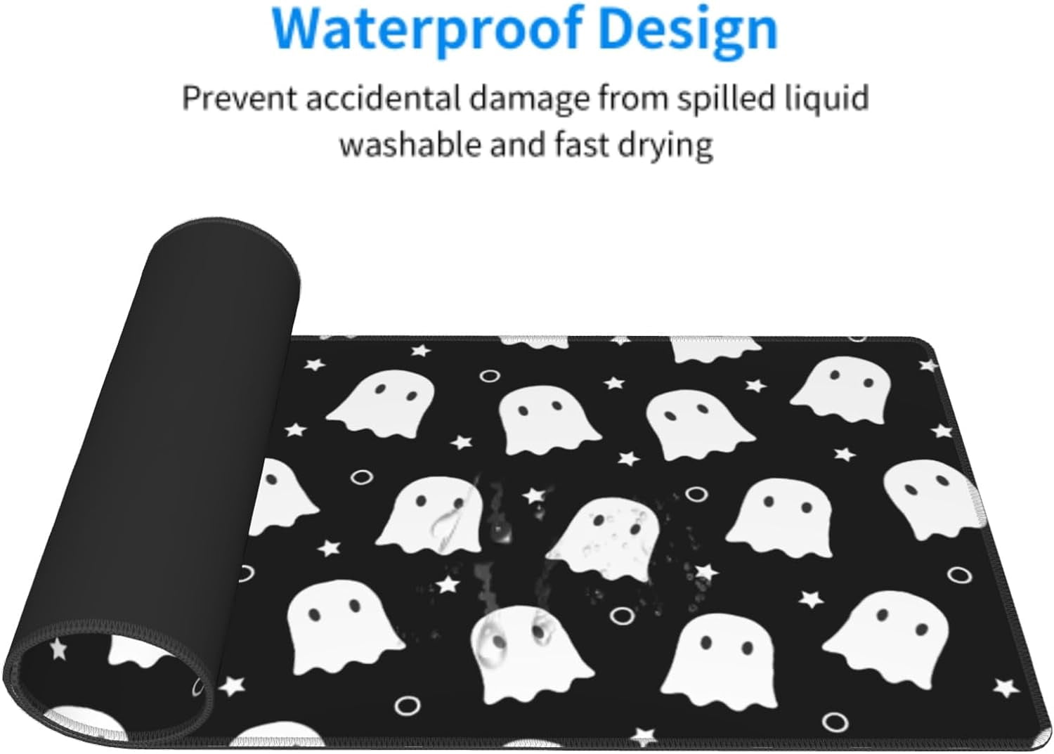 Cute Ghost Mouse Pad XL 31.5 X 11.8 Inch Halloween Kawaii Spooky Funny Design Black White Gaming Mousepad Extended Large Laptop Keyboard Desk Mat Non-Slip Rubber Base Stitched Edges for Home Office