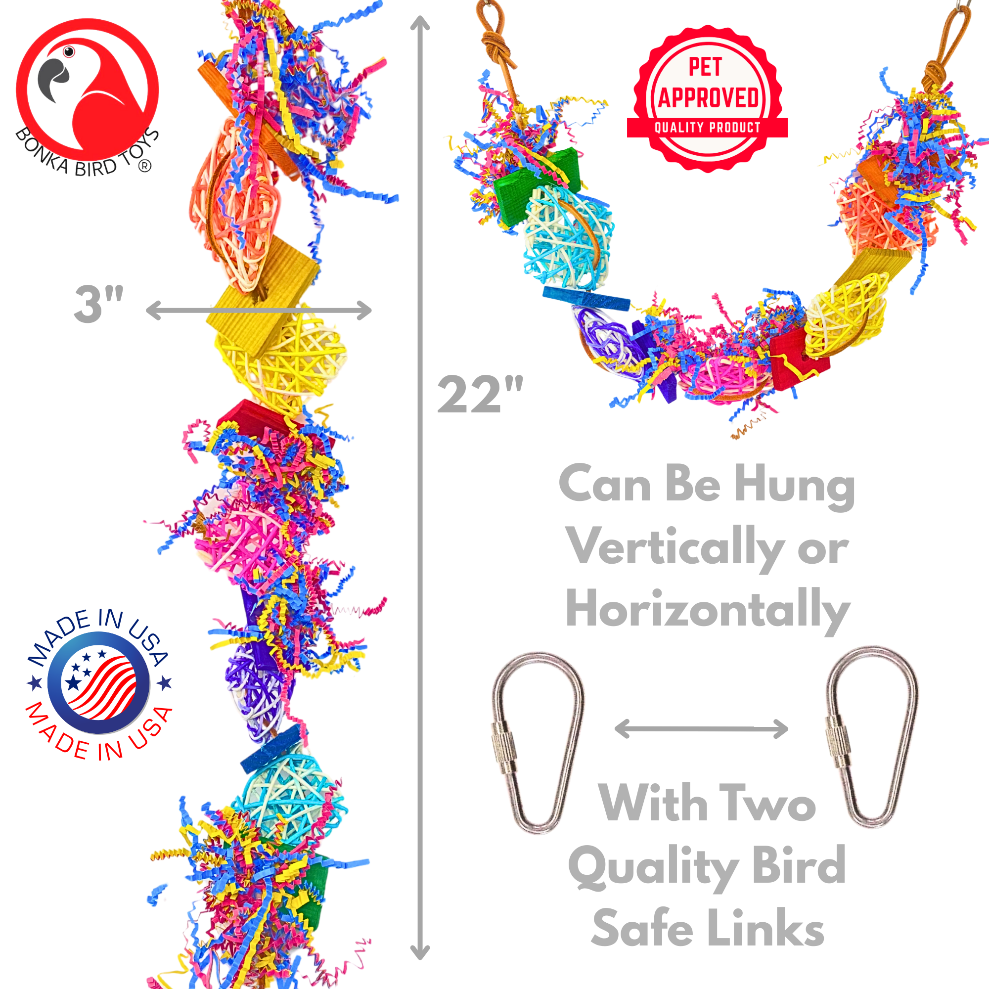 Bonka Bird Toys 3933 Crinkle Carnival Color Chew Shred Forage Parrot Cage Toy