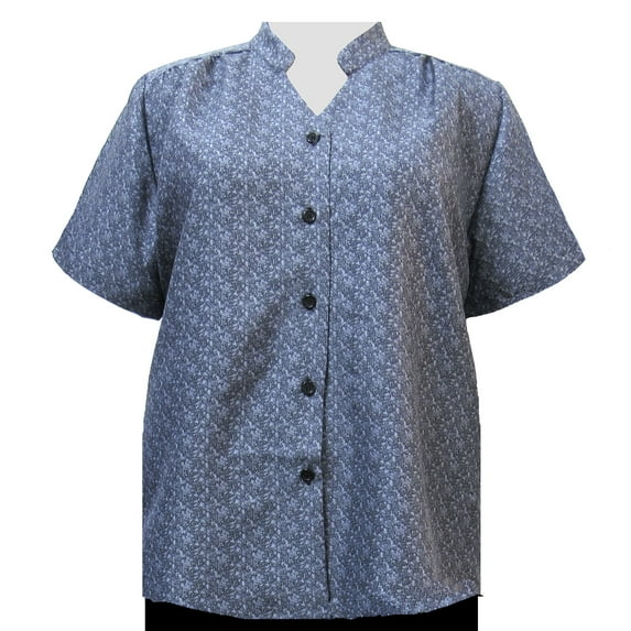 A Personal Touch Women's Plus Size Short Sleeve Button Up Mandarin Collar Blouse - Grey Cora - 1X