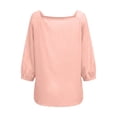 thumbnail image 5 of Linen Tops for Women Bow Tie Front Neck 3/4 Puff Sleeve Casual Blouse Loose Fit Soft Summer Daily Tops by Yigetop Pink S, 5 of 6