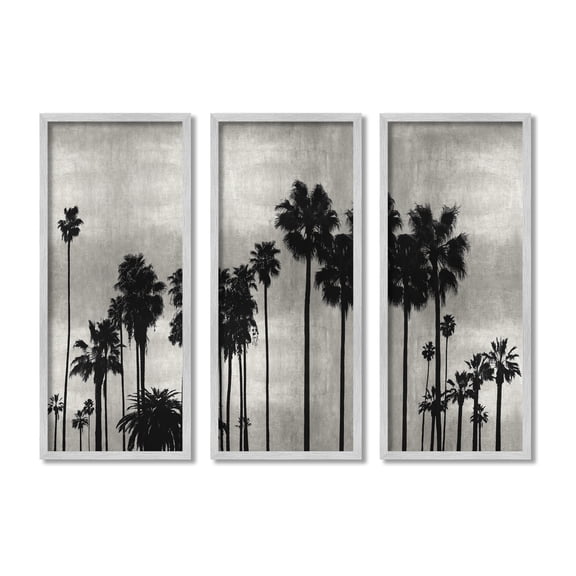 Stupell Industries Tropical Palm Trees Silhouette Monochrome Vintage Style Graphic Art Gray Framed Art Print Wall Art, Set of 3, Design by Kate Bennett