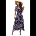 thumbnail image 1 of Vestido Cruzado de Verano para Mujer, con Cuello en V, Floral, Corta, para Invitadas de Boda, Informal, para Fiesta Negro L, 1 of 10