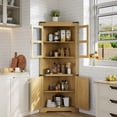 thumbnail image 1 of Gabinete de Esquina Alto – Estilo Granja – Puerta de Vidrio y Estantes Ajustables – Ahorra Espacio – Sala, Cocina y Baño, 1 of 6