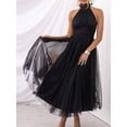 thumbnail image 3 of Black Halter Neck Tulle High Waist A-Line Midi Dress With Backless Detail, 3 of 5