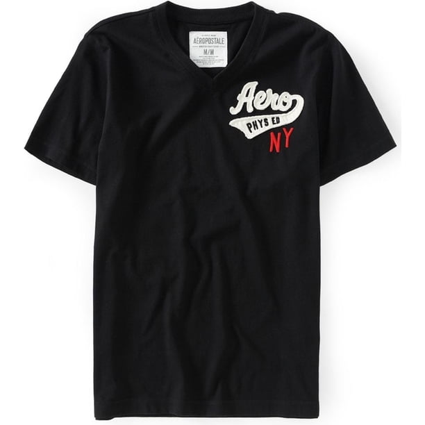 Camiseta gráfica Aeropostale con Cuello en V para hombre negra mediana