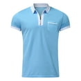 thumbnail image 4 of MRULIC polo shirts for men Male Summer Solid Print T Shirt Turn Down Collar Short Sleeve Tops T Shirt Men Polo Shirts Light blue + L, 4 of 5