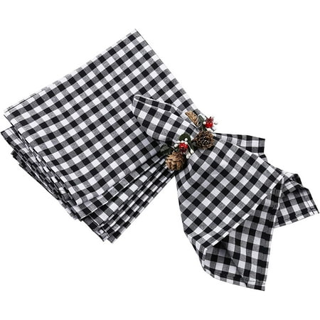 

Black and White Checkered Napkins Set of 6 20 x 20 Inches Buffalo Plaid Cloth Napkins Halloween Washable Reusable Gingham Cloth Table Dinner Napkins for Wedding Parties Dinner Celebration