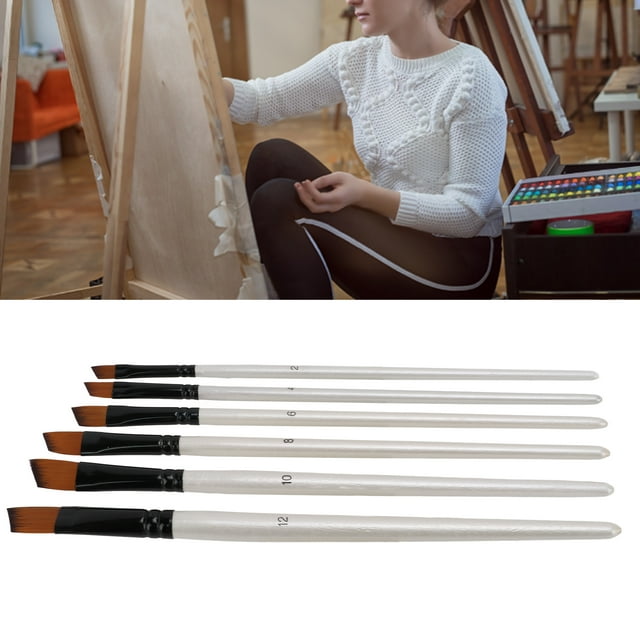 Paintbrush 6Pcs Pearl Nylon Hair Handle Brush Short Paint Brushes Set Two Color Solid Wood Paintbrush Sets