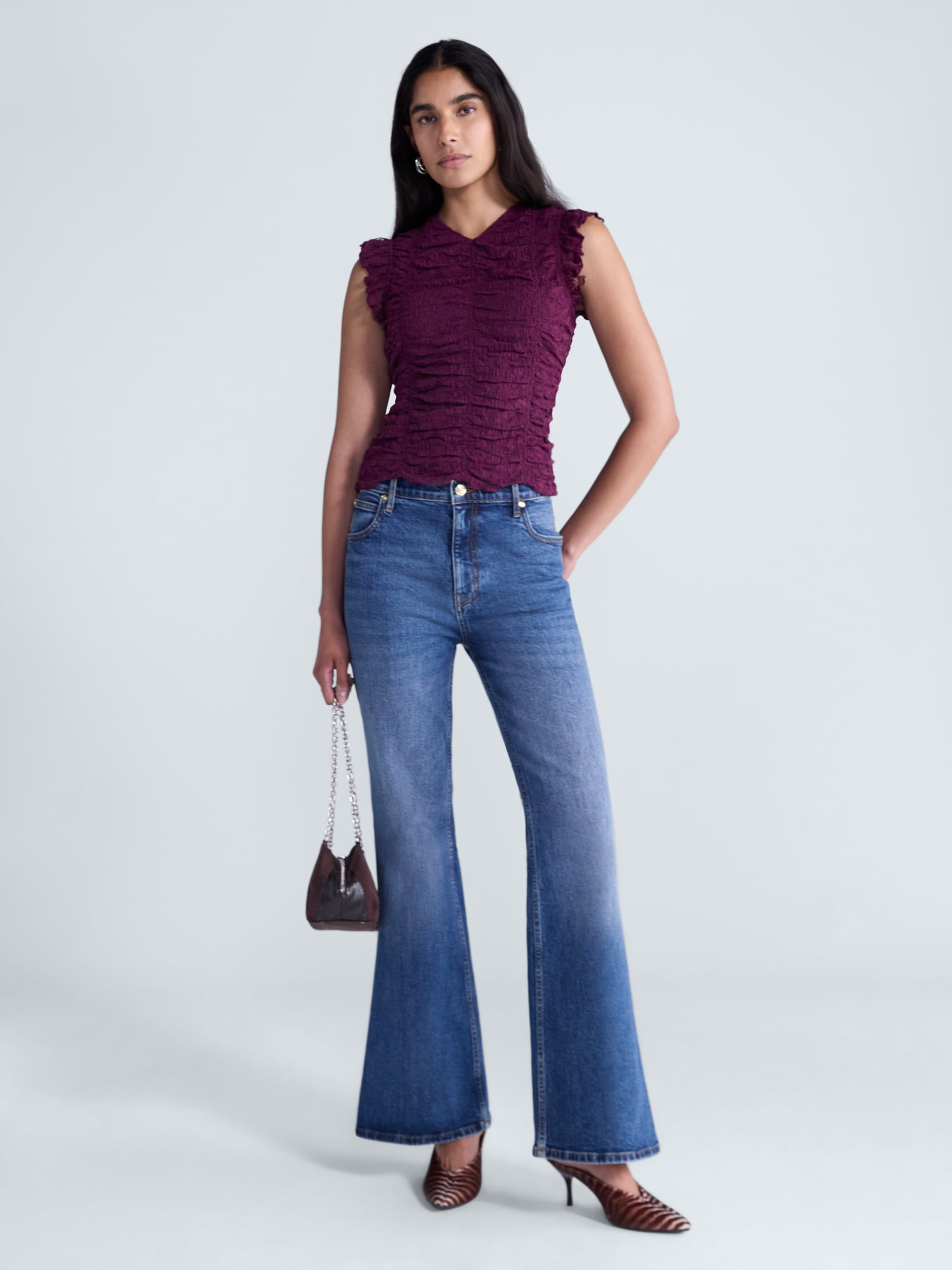 Scoop Women’s Shirred Lace Top, Sizes XS-XXL