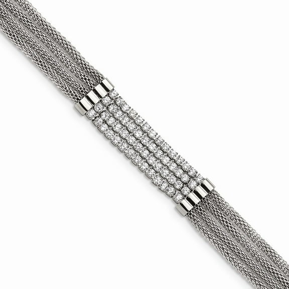 Primal Steel Stainless Steel Polished With Cubic Zirconia Multi Strand With 1.5 Inch Extension 6.5 Inch Bracelet