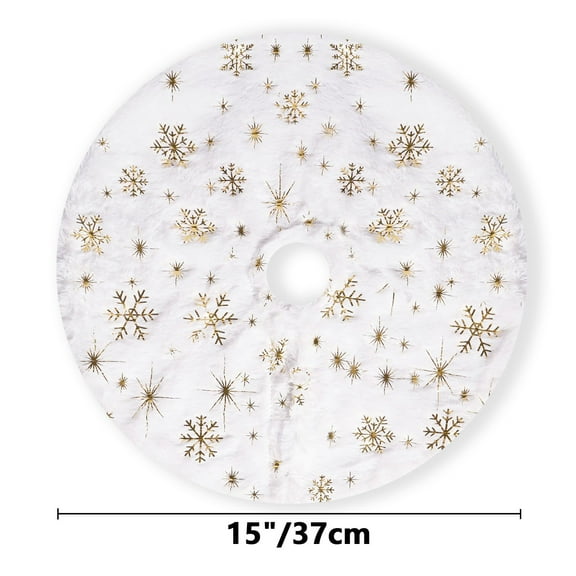 Zhuge Plush Christmas Tree Skirts, 30 inches Luxury Snowy White Faux Fur Xmas Tree Base Cover Mat with Snowflakes for Xmas New Year Home Party Decorations,15.3in,Golden