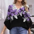 thumbnail image 2 of CLOISE Women's 3/4 Sleeve Tops V Neck Shirt Button Graphic Pullover Cute Fall Winter Clothes Purple XL, 2 of 7