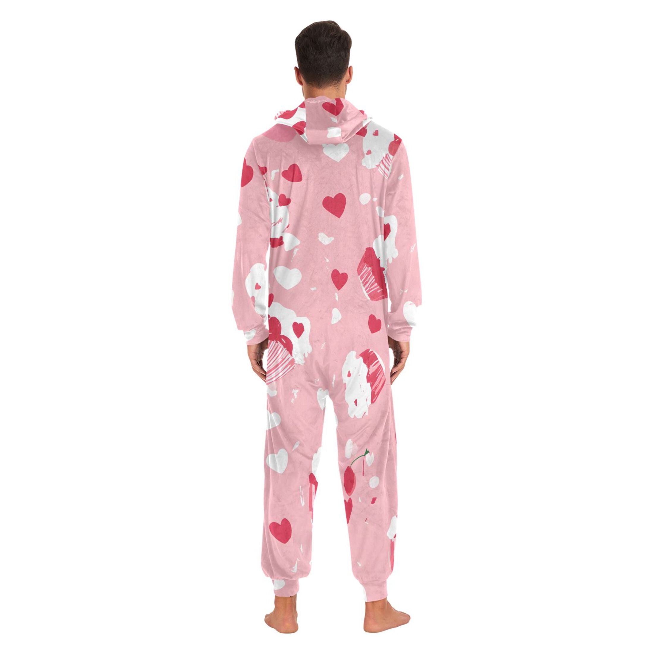 Cute Love Cake Adult onesie Pajamas, Crystal Velvet Ultra Soft Warm Jumpsuit for Men and Women