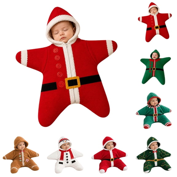 Pandaie Newborn Baby Christmas Gift Cute Jumpsuit Star Shape Sleep Sack Fleece Hooded Zip Up Romper for Halloween Festival Wear AG,0-3 Months