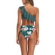 thumbnail image 4 of Traje de baño para mujer Estampado de moda Un hombro Volantes Poliéster Transpirable Slim Fit Trajes de baño divididos para actividades acuáticas Verde M, 4 of 7