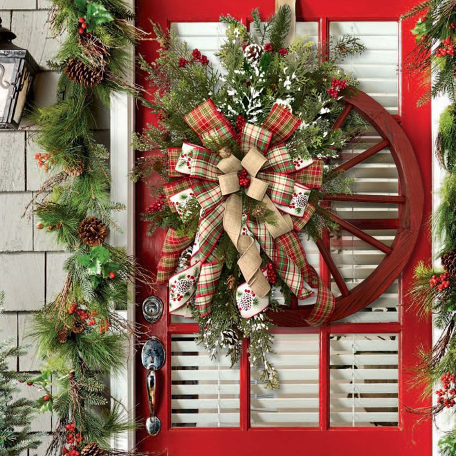 Travelwant Winter Wreath Wagon Wheel Wreath Farmhouse Front Door