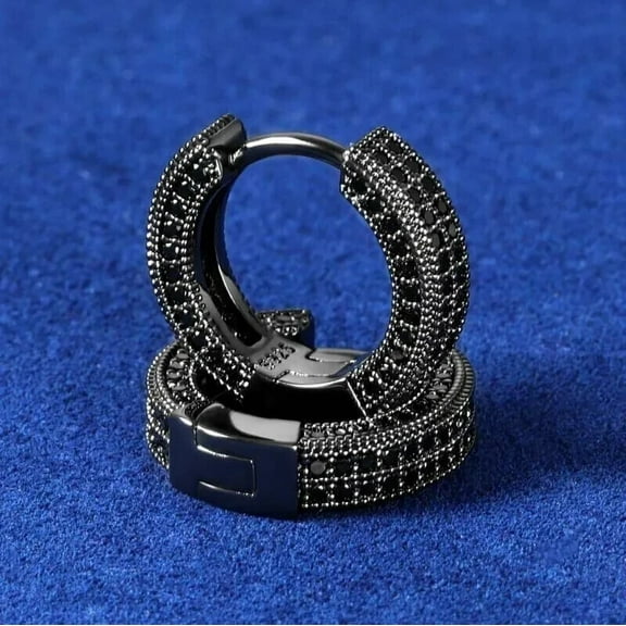 Men's Earrings Huggie Hoop 3 Ct Round Lab-Created Diamond 14K Black Gold Plated