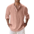 thumbnail image 2 of Men's Henley Shirts Stylish Casual Long Sleeve Button Down Tshirts Fall Comfy Lightweight Solid Color Classic Fit T Shirt Hot Pink M, 2 of 4