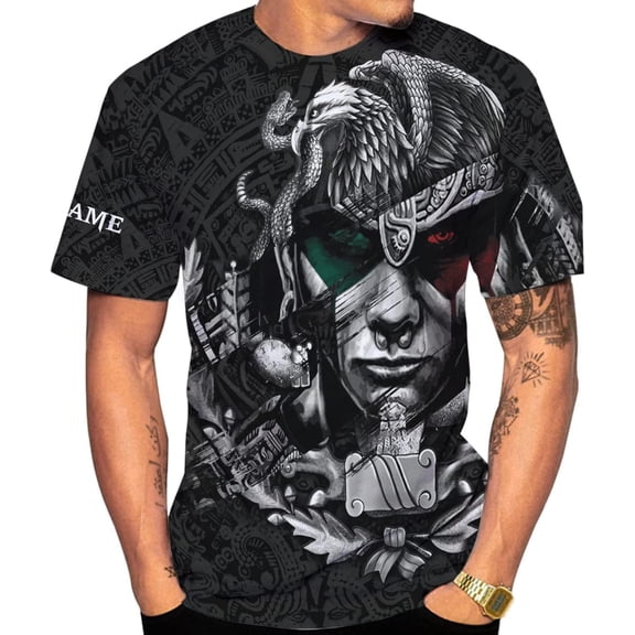 Personalized Name Aztec Shirts for Men, Aztec Shirts for Women, Mexican Shirts for Men, Rooster Mexico Shirts (T-shirt, S)