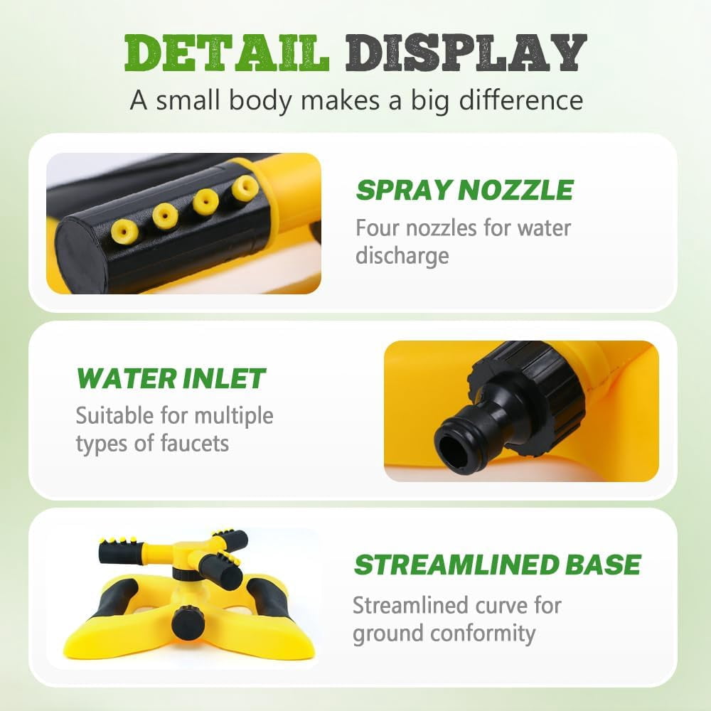Rotating Lawn Sprinkler, Adjustable Arms, Weighted Base, Yellow