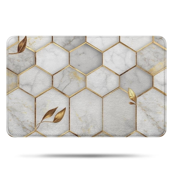 White Gray Gold Leaf Marble Pattern Bathroom Rugs Mat,Non Slip Microfiber Bathroom Rug,Rubber Backing,Soft Bathroom Mats for Bathroom Floor,Tub and Shower,17x27in(43x68cm)