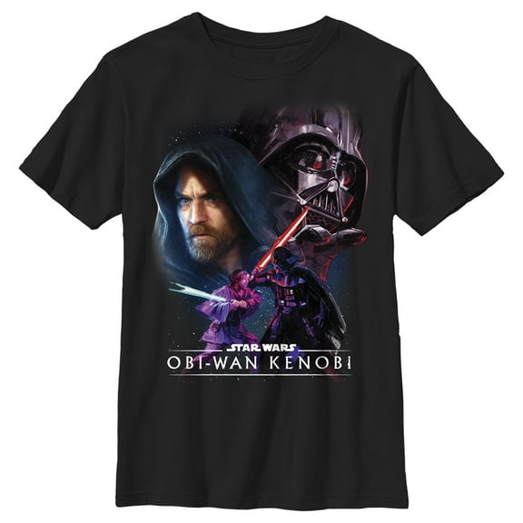 Boy's Star Wars: Obi-Wan Kenobi Vader and Kenobi Face Off  Graphic Tee Black X Large