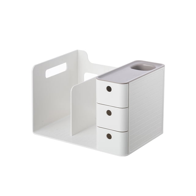 Monstrate Soporte para caja de almacenamiento de libros, cajones de sujetalibros, cepillo de plástico multiusos de negocios para organizador de Carpetas de archivos Gris
