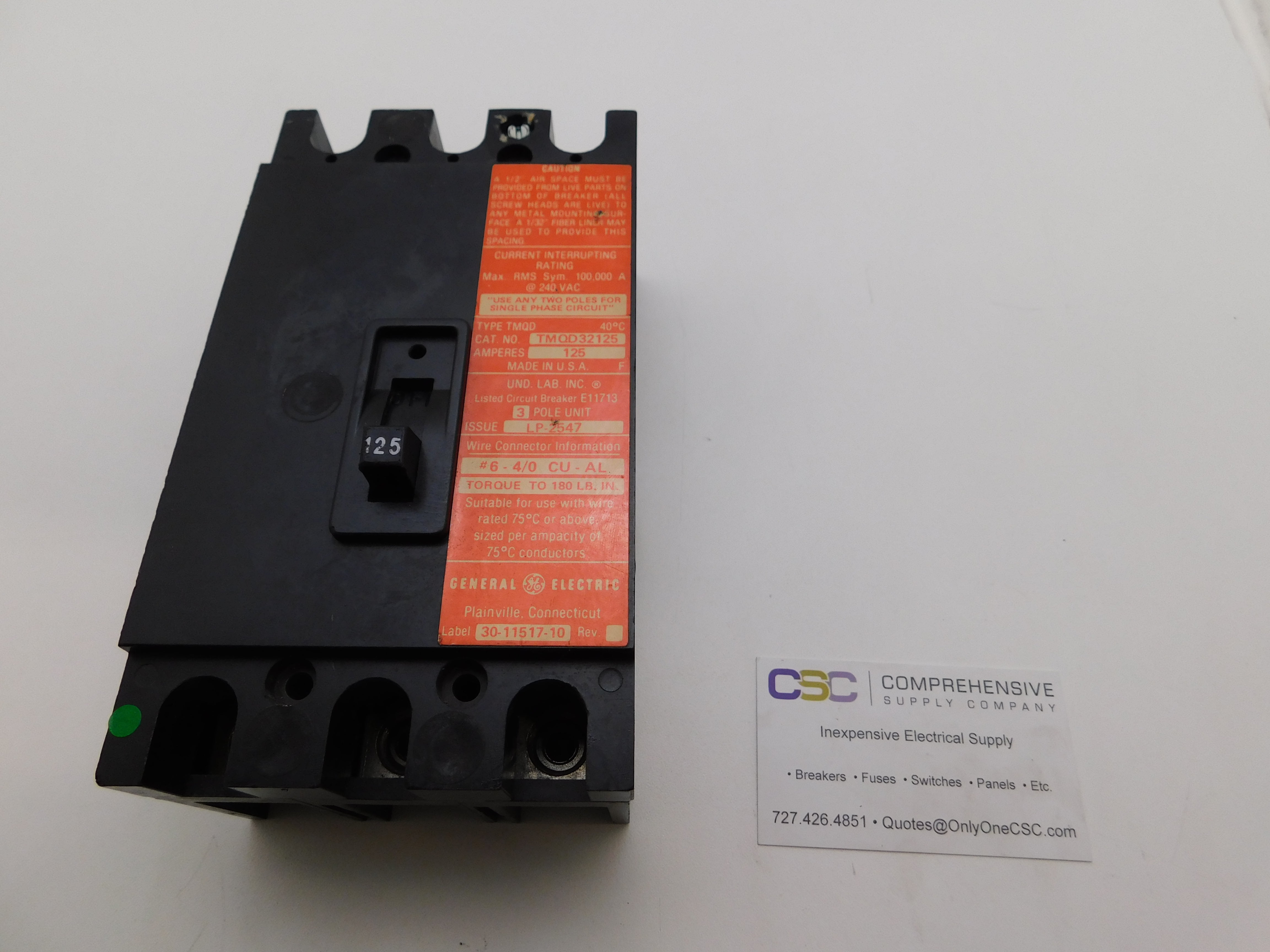 GE  125A AMP 3P POLE 100kA@240V BOLT ON CIRCUIT BREAKER - TMQD32125 - NNB