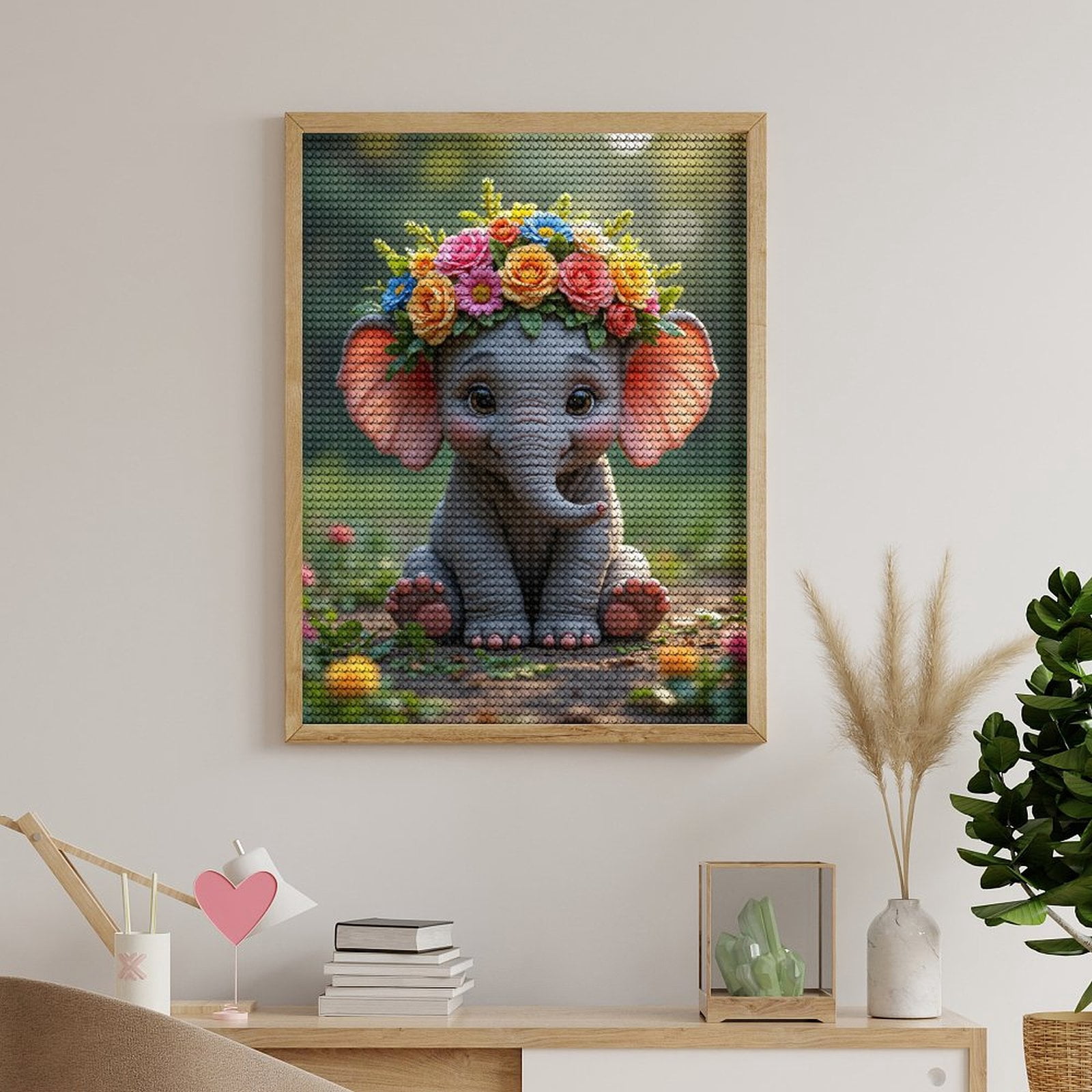 Diamond Art Kits for Adults, Elephant With Floral Headpiece 5D Diamond Painting Kits for Adults Beginners, DIY Full Drill Diamond Painting, Gem Art and Crafts 12x16