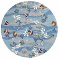 thumbnail image 2 of 8' Blue Hand Hooked Marine Life Round Indoor Area Rug, 2 of 2