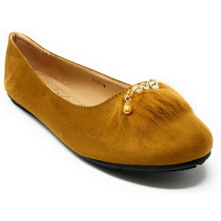 

Women Ballet Flats Ballerina Loafers Slip-On Shoes w/ Feather Embellished Buckle