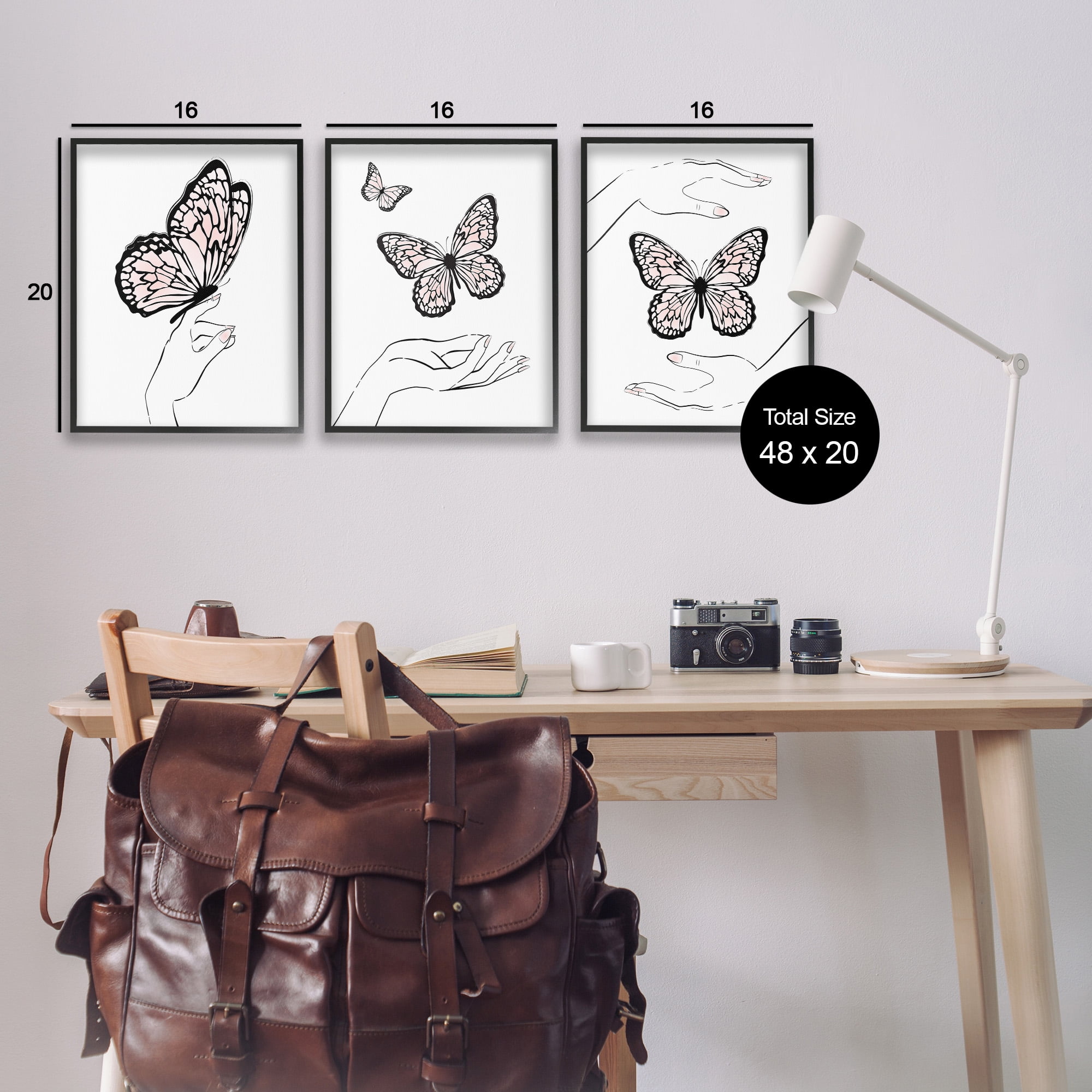Stupell Industries Hands with Butterflies Animals & Insects Painting Black Framed Art Print Wall Art, 16 x 20, Set of 3