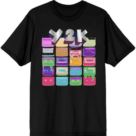 Chrome Baddie Y2K Trend Butterflies and Cassette Tape Adult Black Crew Neck Short Sleeve Tee-Medium