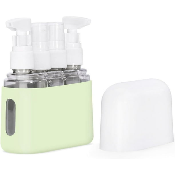 Mini Shampoo Dispenser Portable Travel Bottle Set Leak Proof Pump Bottles Containers Travel Size Containers Airplane Accessories Kits for Toiletries Shampoo Conditioner Lotion Liquid (Green,4 in 1)